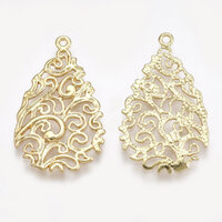 18K Gold Plated Ornate Filigree Pendants 24mm TearDrop