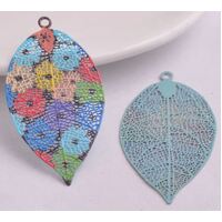 2 x 49mm Unique Leaf with flower motif - Filigree Earring Charms