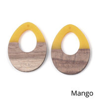 2 x 37mm Open Teardrop - Half & Half Resin & Wood - Mango