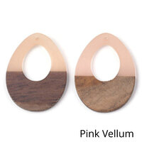 2 x 37mm Open Teardrop - Half & Half Resin & Wood - Pink Vellum