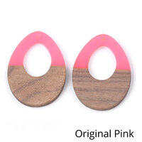 2 x 37mm Open Teardrop - Half & Half Resin & Wood - Pink