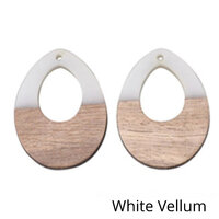2 x 37mm Open Teardrop - Half & Half Resin & Wood - White Vellum