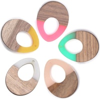 2 x 37mm Open Teardrop - Half & Half Resin & Wood Pendants