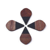 2 x 28mm Half & Half Resin & Wood - Teardrop - Black