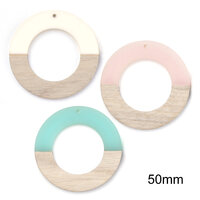 1 x Half & Half Hoop Resin & Wood Pendants 50mm - Colour Options