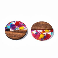 2 x 28mm Round - Half & Half Resin & Wood - Party Cocktail 