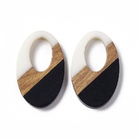 2 x 30mm Ovals - Half & Half Resin & Wood Pendants - Black & White