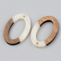 2 x 29mm Open Ovals - Half & Half Resin & Wood Pendants