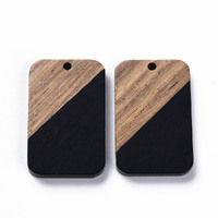 2 x 33mm Rectangle - Half & Half Resin & Wood Pendants