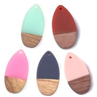 2 x 31mm Petals - Half & Half Resin & Wood Pendants 