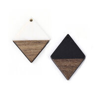 2 x 34mm Diamond - Half & Half Resin & Wood Pendants