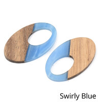 2 x 35mm Ovals - Half & Half Resin & Wood - Swirly Blue