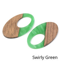 2 x 35mm Ovals - Half & Half Resin & Wood - Swirly Green