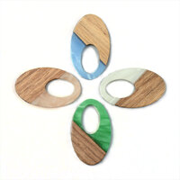 2 x 35mm Ovals - Half & Half Resin & Wood Pendants