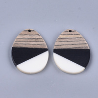 2 x 37mm Ovalish - Half & Half Resin & Wood Pendants