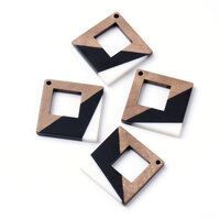 2 x 37mm Square - Half & Half Resin & Wood - B & W