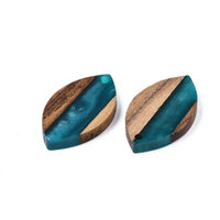 2 x Teal 26mm Lancelate Pendant Wood and Resin