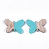 2 x 27mm Butterfly - Half & Half Resin & Wood Pendants
