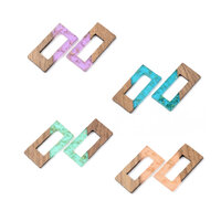 2 x 38mm Open Rectangle - Half & Half Resin & Wood Pendants