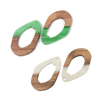 2 x 38mm Open Organic Teardrop - Half & Half Resin & Wood Pendants 