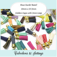 10 Pack of 2.2cm Faux Suede Tassels with Golden Cap - Choose Your Colour