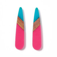 2 x 53mm Paddles - Half & Half Resin & Wood Pendants - Dancing Queen