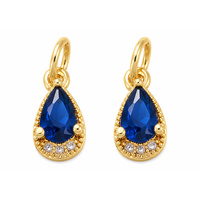 Pendant Charm: 18K Gold Plated Micro Pave Cubic Zirconia Sapphire Blue