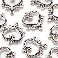 10 x Heart Earring Chandelier Dangles Antique Silver