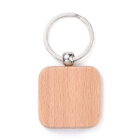 75mm Square Wood Keychain with Platinum Plated Steel Split Key Ring 32mm