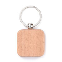 75mm Square Wood Keychain with Platinum Plated Steel Split Key Ring 32mm