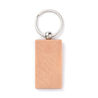 Large 80mm Squ Oval Wood Keychain with Platinum Plated Steel Split Key 32mm Ring