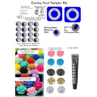50 x DIY Stud Earring Button, Druzy and Flower Sampler Kit - Make 25 Pairs of Earrings