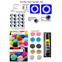 50 x DIY Stud Earring Button, Druzy and Flower Sampler Kit - Make 25 Pairs of Earrings