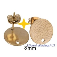 3 Pairs Stainless Steel Rose Gold Plated Stud Earring Post Textured Pad with 1mm hole "Linear Squiggle Design" 8mm Hypoallergenic