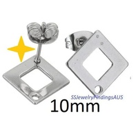 3 Pairs Stainless Steel Stud Earring Post with 10mm diameter Rhombus/Diamond Hypoallergenic Tarnish Resistant - jewellery making supplies 