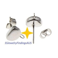 2 Pairs Stainless Steel 9mm Ball Stud Earring Posts w/ Earnut Backings & Loops Hypoallergenic Tarnish Resistant - jewellery making supplies 