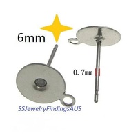 25 Pairs Stainless Steel 6mm Pad Stud Post with 2mm Side Loop with Tension locking nuts Hypoallergenic Tarnish Resistant