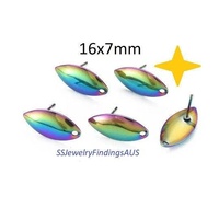 3 Pairs Stainless Steel Anodized and Plated Stud Earring Post "HorseEye/Oval" with 1mm hole 16x7mm Hypoallergenic Tarnish Resistant