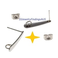 2 Pairs Stainless Steel 20mm Flat Stud Earring Posts w/ Earnut Backings & Hole Hypoallergenic Tarnish Resistant
