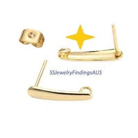2 Pairs Stainless Steel Gold Plated 15mm Flat Stud Earring Posts w/ Earnut Backings & Hole Hypoallergenic Tarnish Resistant