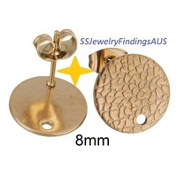 3 Pairs Stainless Steel Rose Gold Plated Stud Earring Post Textured Pad with 1mm hole "Crazy Rocks" 8mm Hypoallergenic Tarnish Resistant