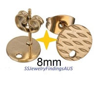 3 Pairs Stainless Steel Rose Gold Plated Stud Earring Post Textured Pad with 1mm hole "Scattered linear Horse Eye Design" 8mm Hypoallergenic