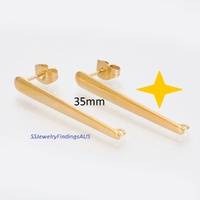 2 Pairs Stainless Steel Gold Plated 35mm Stud Earring Dangle Posts w/Loop Earnut Backings Hypoallergenic Tarnish Resistant
