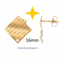 2 Pairs Stainless Steel Gold Textured bent Rhombus Stud post 1.4mm hole 16mm Hypoallergenic Tarnish Resistant - jewellery making supplies 