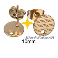2 Pairs Stainless Steel Rose Gold Plated Stud Earring Textured Pad with 1mm hole "Horse Eye Design" 10mm Hypoallergenic Tarnish Resistant