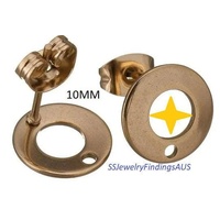 2 Pairs Stainless Stee Rose Gold Plated Stud Earring Post with 10mm diameter Hoop Hypoallergenic - jewellery making supplies 