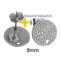 3 Pairs Stainless Steel Stud Earring Post Textured Pad with 1mm hole "Crazy Rocks Design" 8mm Hypoallergenic Tarnish Resistant