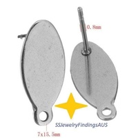 5 Pairs Stainless Steel Stud Earring Post Oval Blank Pad with 1mm extension hole " Blank Design" 15x7mm Hypoallergenic Tarnish Resistant