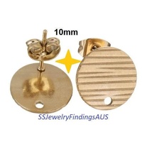 2 Pairs Stainless Steel Rose Gold Plated Stud Earring Post Textured Pad with 1mm hole "Linear Lines Design" 10mm Hypoallergenic