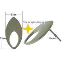 2 Pairs Stainless Steel 21mm Oval Flat Oval Stud Earring Posts w/ Earnut Backings Hypoallergenic Tarnish Resistant